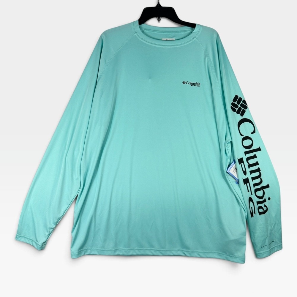 Columbia PFG Terminal Tackle LS Shirt Mens XL Aqua Blue UPF 50 Fishing NWT